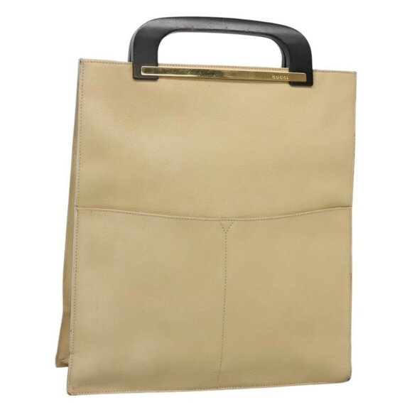 GUCCI Hand Bag Leather Beige Gold Auth BA1025 - Picture 1 of 16